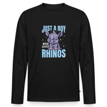 Rhinozeros Animal Just A Boy Who Loves Rhinos - Männer Premium Bio Langarmshirt - Schwarz - Vorne - Nico (187cm)