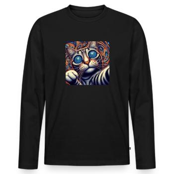 Katzen Selfie, Weirdcore Nerd Fotografie Katze - Männer Premium Bio Langarmshirt - Schwarz - Vorne - Nico (187cm)