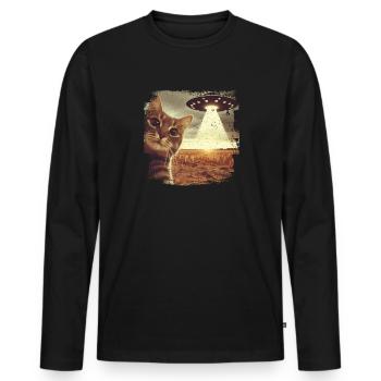 Selfie de chat et d’OVNI, Photographie de nerd bizarre - T-shirt manches longues Premium bio Homme - noir - Devant - Nico (187cm)