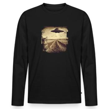 Selfie de chat et d’OVNI, Photographie de nerd bizarre - T-shirt manches longues Premium bio Homme - noir - Devant - Nico (187cm)