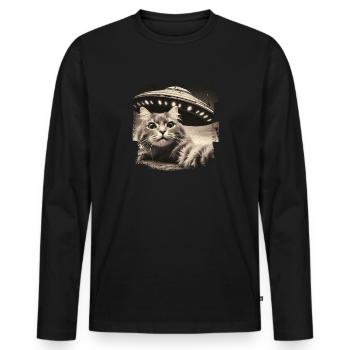 Selfie de chat et d’OVNI, Photographie de nerd bizarre - T-shirt manches longues Premium bio Homme - noir - Devant - Nico (187cm)