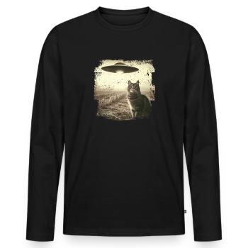 Katze & Ufo Selfie, Weirdcore Nerd Fotografie - Männer Premium Bio Langarmshirt - Schwarz - Vorne - Nico (187cm)