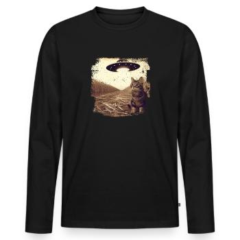 Selfie de chat et d’OVNI, Photographie de nerd bizarre - T-shirt manches longues Premium bio Homme - noir - Devant - Nico (187cm)