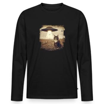 Selfie de chat et d’OVNI, Photographie de nerd bizarre - T-shirt manches longues Premium bio Homme - noir - Devant - Nico (187cm)