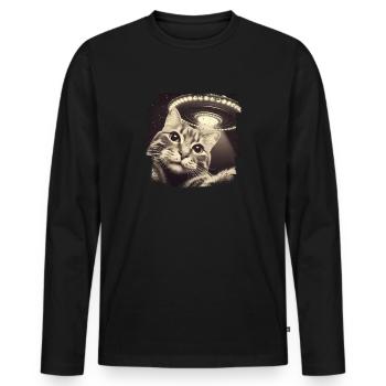 Selfie de chat et d’OVNI, Photographie de nerd bizarre - T-shirt manches longues Premium bio Homme - noir - Devant - Nico (187cm)