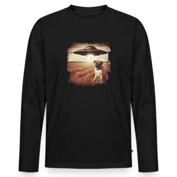 Mops & Ufo Selfie, Weirdcore Nerd Fotografie - Männer Premium Bio Langarmshirt - Schwarz - Vorne - Nico (187cm)