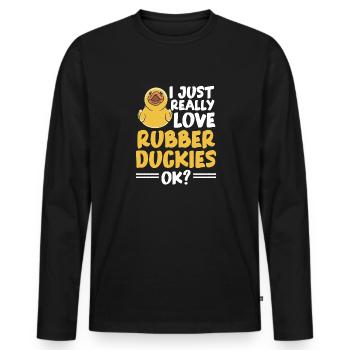 Quietscheentchen Quietscheente Gummiente - Männer Premium Bio Langarmshirt - Schwarz - Vorne - Nico (187cm)