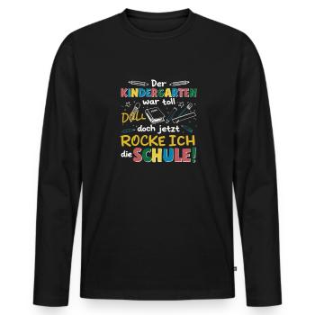 La maternelle était super, maintenant je fais vibrer l’école - T-shirt manches longues Premium bio Homme - noir - Devant - Nico (187cm)