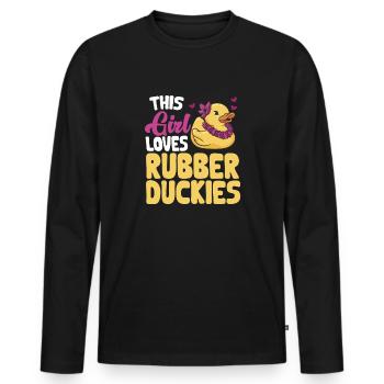 Quietscheentchen Quietscheente Gummiente - Männer Premium Bio Langarmshirt - Schwarz - Vorne - Nico (187cm)