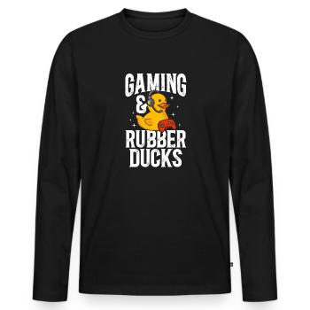 Canard en caoutchouc Canard en caoutchouc - T-shirt manches longues Premium bio Homme - noir - Devant - Nico (187cm)