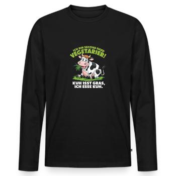 Ich Bin Second Hand Vegetarier Kuh Isst Gras Ich - Männer Premium Bio Langarmshirt - Schwarz - Vorne - Nico (187cm)