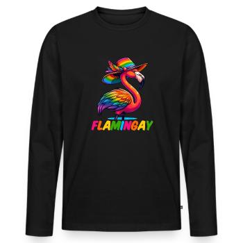 Flamingo Regenbogen, Flamingay Schwules Tier LGBTQ - Männer Premium Bio Langarmshirt - Schwarz - Vorne - Nico (187cm)