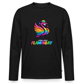 Flamingo Regenbogen, Flamingay Schwules Tier LGBTQ - Männer Premium Bio Langarmshirt - Schwarz - Vorne - Nico (187cm)