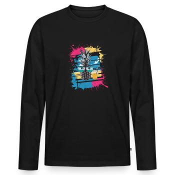 Sun Beach Ananas - Tropisch und Erfrischend - Männer Premium Bio Langarmshirt - Schwarz - Vorne - Nico (187cm)