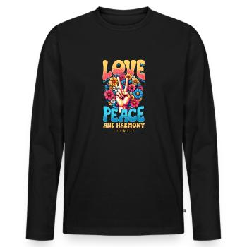 Paix & Signes de Paix, Fleurs - T-shirt manches longues Premium bio Homme - noir - Devant - Nico (187cm)