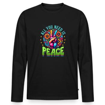 Paix & Signes de Paix, Fleurs - T-shirt manches longues Premium bio Homme - noir - Devant - Nico (187cm)