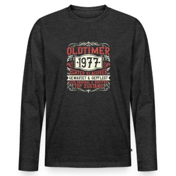 Born in 1977, born in 1977, born in 1977 - Men's Premium Organic Long Sleeve Shirt - heather anthracite - Front - Nico (187cm)