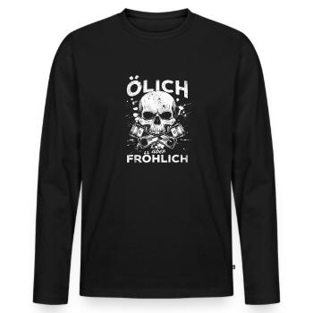 Oily but cheerful – For the true mechanics - Men's Premium Organic Long Sleeve Shirt - black - Front - Nico (187cm)