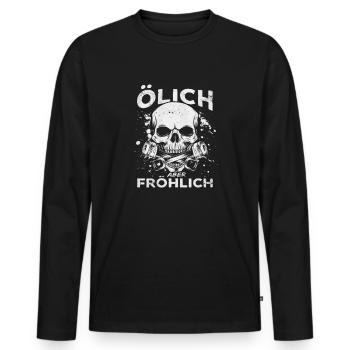 Oily but cheerful – For the true mechanics - Men's Premium Organic Long Sleeve Shirt - black - Front - Nico (187cm)