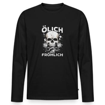 Oily but cheerful – For the true mechanics - Men's Premium Organic Long Sleeve Shirt - black - Front - Nico (187cm)