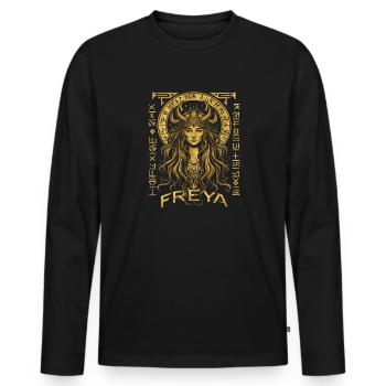 Freya – Göttin der nordischen Mythen - Männer Premium Bio Langarmshirt - Schwarz - Vorne - Nico (187cm)