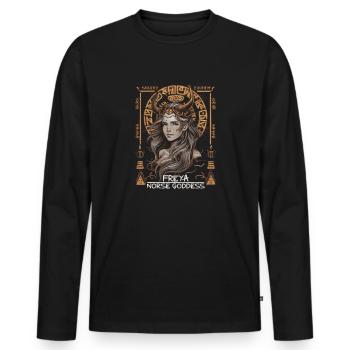 Freya – Göttin der nordischen Mythen - Männer Premium Bio Langarmshirt - Schwarz - Vorne - Nico (187cm)
