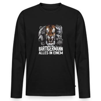 Bär, Tiger, Mann – Alles in Einem Kraftvoller Look - Männer Premium Bio Langarmshirt - Schwarz - Vorne - Nico (187cm)