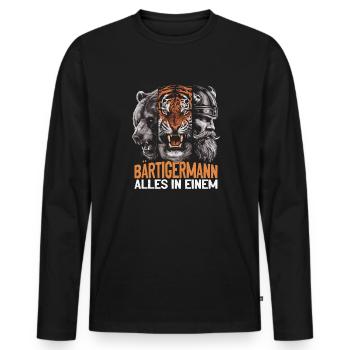 Bär, Tiger, Mann – Alles in Einem Kraftvoller Look - Männer Premium Bio Langarmshirt - Schwarz - Vorne - Nico (187cm)