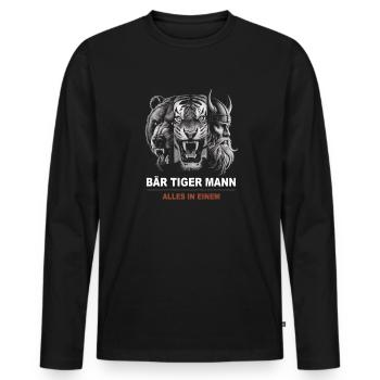 Bär, Tiger, Mann – Alles in Einem Kraftvoller Look - Männer Premium Bio Langarmshirt - Schwarz - Vorne - Nico (187cm)