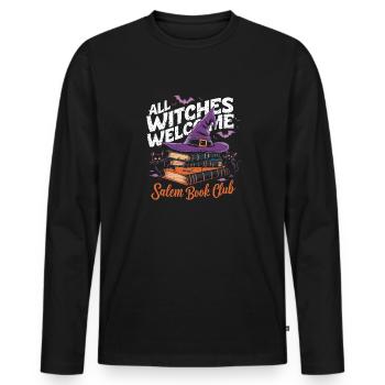All Witches Welcome Salem Book Club – Hexen Style - Men's Premium Organic Long Sleeve Shirt - black - Front - Nico (187cm)