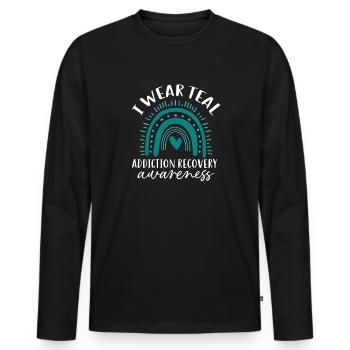 Je porte une prise de conscience sur le rétablissement de la dépendance à la sarcelle - T-shirt manches longues Premium bio Homme - noir - Devant - Nico (187cm)