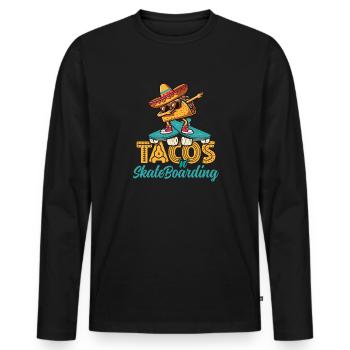 Planche à roulettes et tacos idée de planche à roulettes amusante - T-shirt manches longues Premium bio Homme - noir - Devant - Nico (187cm)