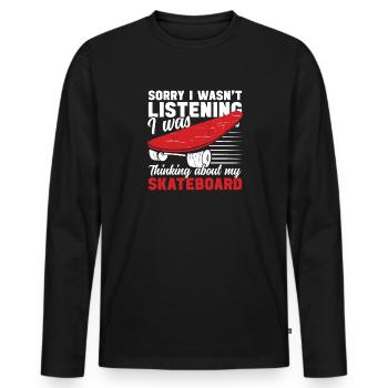 Skateboard : penser à mon skateboard skating - T-shirt manches longues Premium bio Homme - noir - Devant - Nico (187cm)