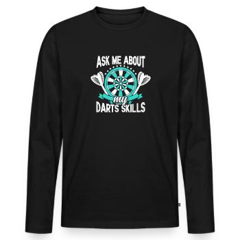 Posez-moi des questions sur les compétences en matière de fléchettes Lancer de fléchettes amusant - T-shirt manches longues Premium bio Homme - noir - Devant - Nico (187cm)