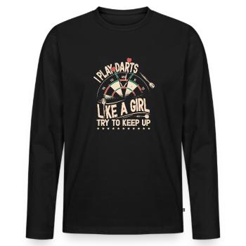 Fléchettes jouant fille lancer cible fléchettes femmes - T-shirt manches longues Premium bio Homme - noir - Devant - Nico (187cm)