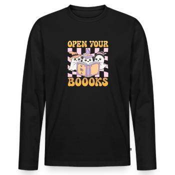Livres d’Halloween, l’enseignant célèbre halloween - T-shirt manches longues Premium bio Homme - noir - Devant - Nico (187cm)