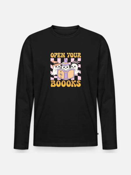 Halloween-Bücher Lehrer feiern Halloween - Männer Premium Bio Langarmshirt - Schwarz