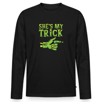 Halloween-Pärchen sie ist mein Trick feiern - Männer Premium Bio Langarmshirt - Schwarz - Vorne - Nico (187cm)