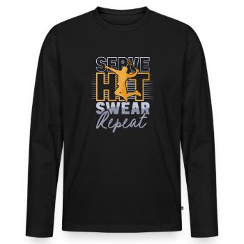 Badmintonspieler Aufschlag schlug Badminton lustig - Männer Premium Bio Langarmshirt - Schwarz - Vorne - Nico (187cm)