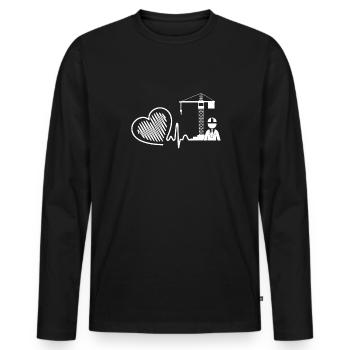 Crane Operator Crane Operator Heartbeat - Men's Premium Organic Long Sleeve Shirt - black - Front - Nico (187cm)