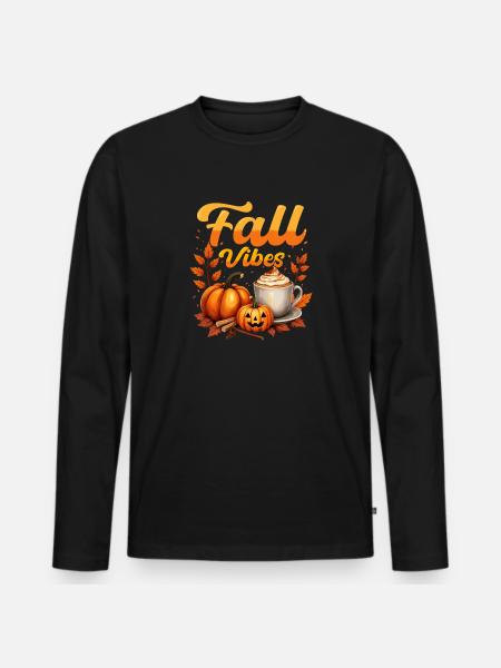 Herbststimmung mit Kürbisgewürzen - Männer Premium Bio Langarmshirt - Schwarz