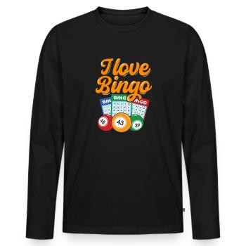 Joueur de bingo interrogez-moi sur la conception du bingo chanceux - T-shirt manches longues Premium bio Homme - noir - Devant - Nico (187cm)