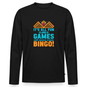Joueur de bingo interrogez-moi sur la conception du bingo chanceux - T-shirt manches longues Premium bio Homme - noir - Devant - Nico (187cm)