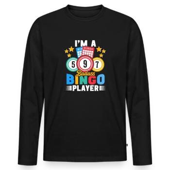 Bingo-Spieler, frag mich nach Bingo Lucky Bingo Design - Männer Premium Bio Langarmshirt - Schwarz - Vorne - Nico (187cm)