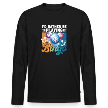 Joueur de bingo interrogez-moi sur la conception du bingo chanceux - T-shirt manches longues Premium bio Homme - noir - Devant - Nico (187cm)