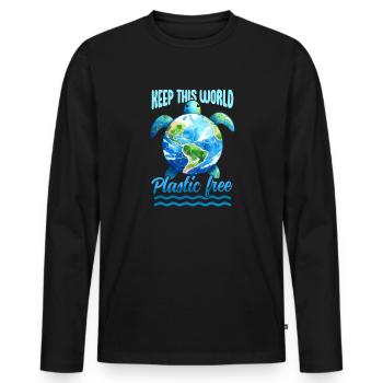 Jour de la Terre 22 avril : Protégez le monde sans plastique - T-shirt manches longues Premium bio Homme - noir - Devant - Nico (187cm)
