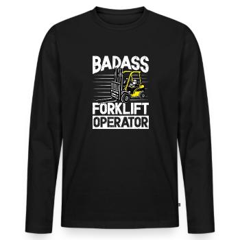 Badass Forklift operator sarcastic forklift design - Men's Premium Organic Long Sleeve Shirt - black - Front - Nico (187cm)