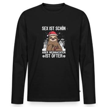 Lustiges Weihnachts-Faultier - Männer Premium Bio Langarmshirt - Schwarz - Vorne - Nico (187cm)