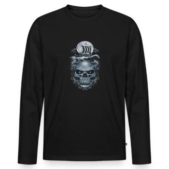 Vikings – Wolves & Ship in the Moonlight - Men's Premium Organic Long Sleeve Shirt - black - Front - Nico (187cm)