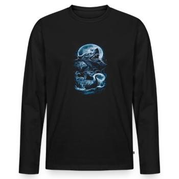 Vikings – Wolves & Ship in the Moonlight - Men's Premium Organic Long Sleeve Shirt - black - Front - Nico (187cm)